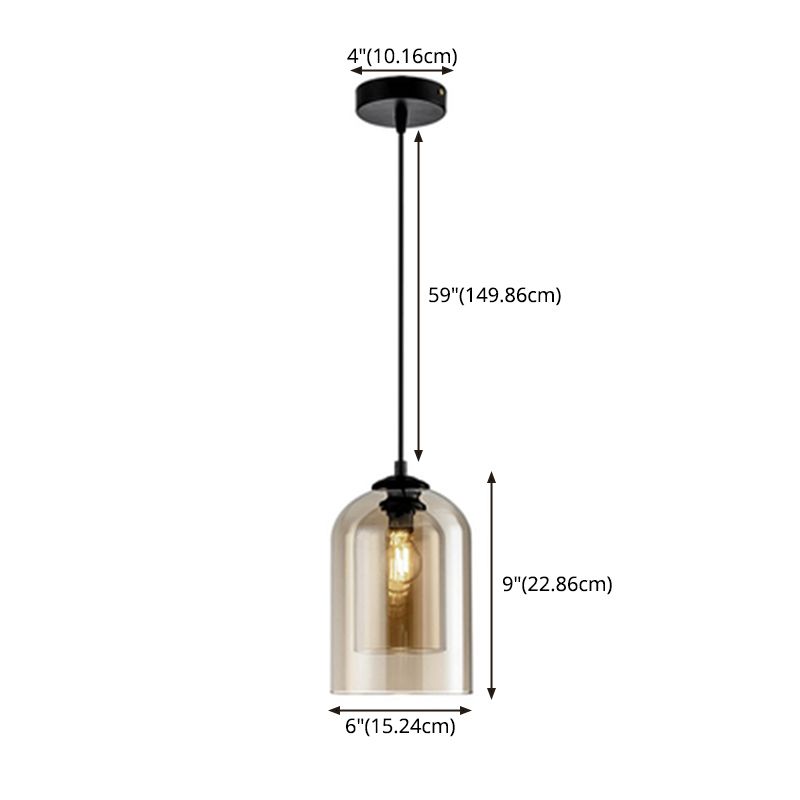 Glass Cylindrical Shape Ceiling Light Dinging Room Bedroom 1 Light Modern Hanging Light