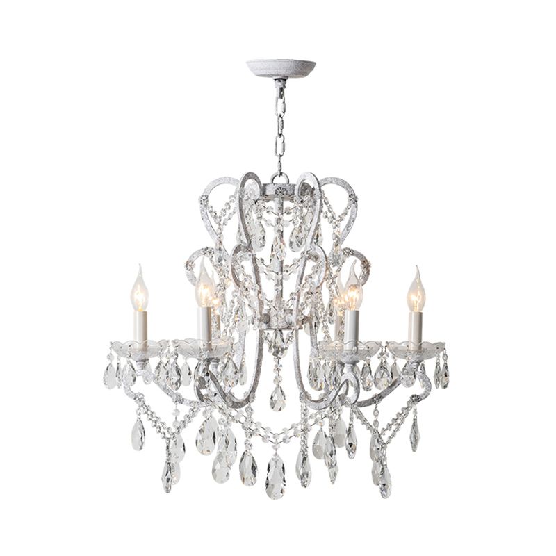 Candle Metal Chandelier Pendant Light Vintage Living Room Hanging Light with Crystal Bead Accent