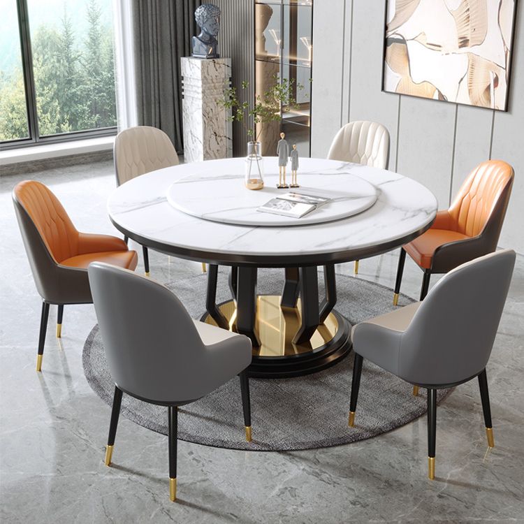 Moderner Stil Sintered Stone Esstisch einzelner Sockel Basis runder Tisch mit Plattenspieler