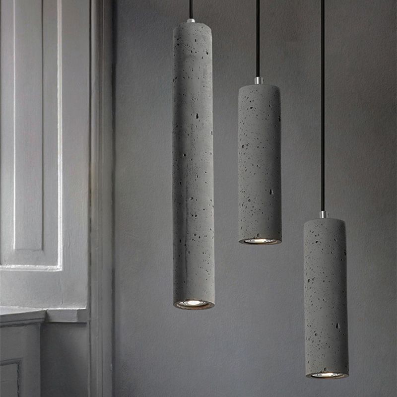 Cement Cylinder LED Track Light Nordic Style 1-LED Pendant Lighting in Gray for Kitchen Island