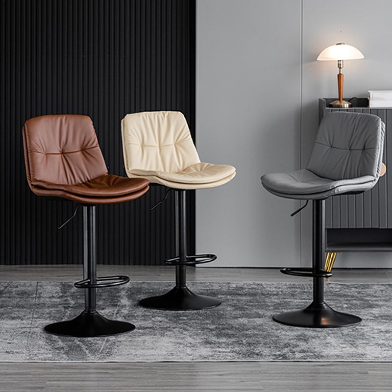 Contemporary Metal Barstool Faux Leather Counter Stool with Swivel in Matte Finish