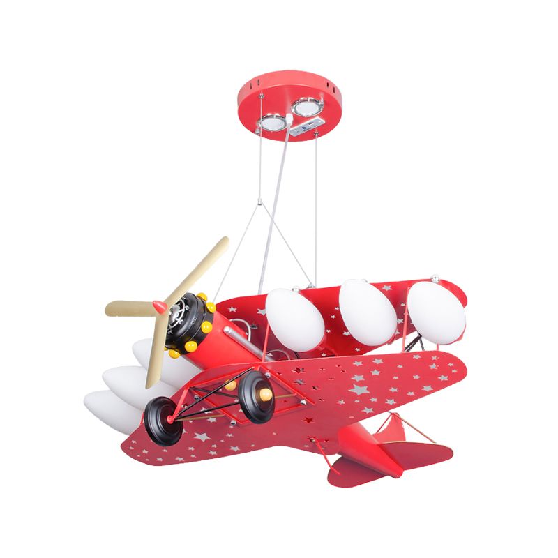 6 Bulbs Propeller Plane Suspension Light with Star Modern Stylish Metal Chandelier for Cloth Shop