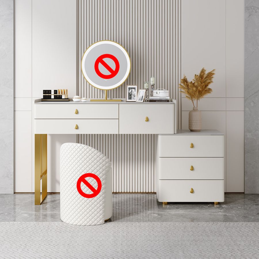 Stone Top Vanity Set 3/6 Storage Drawers Dressing Table with Padded Stool