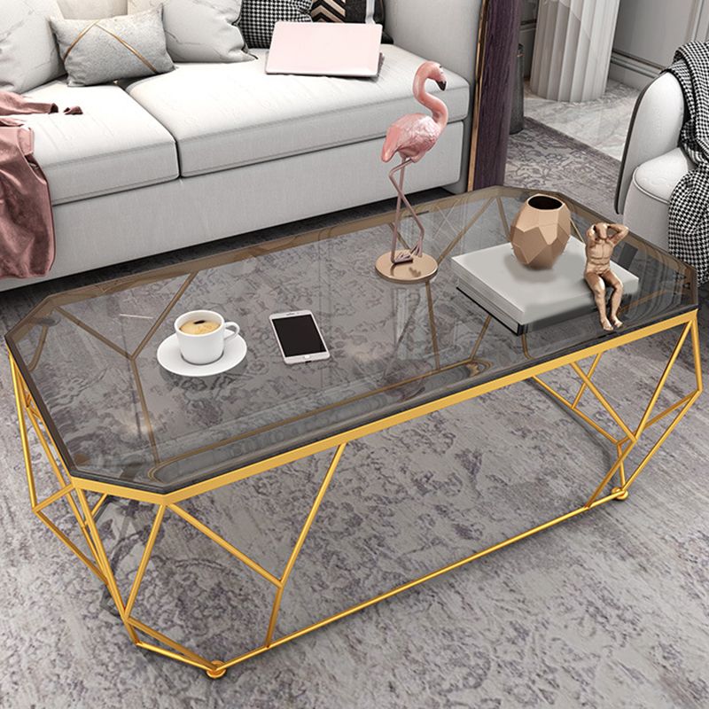Modern Style Tempered Glass & Slate Bunching Table Metal Rectangular Coffee Table