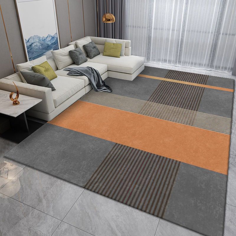 Dark Gray Striped Rug Polyester Modern Indoor Rug Washable Rug for Home Decoration