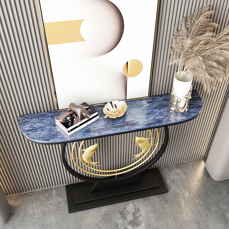 31.5" H Modern Console Accent Table Antique Finish Half Moon Console