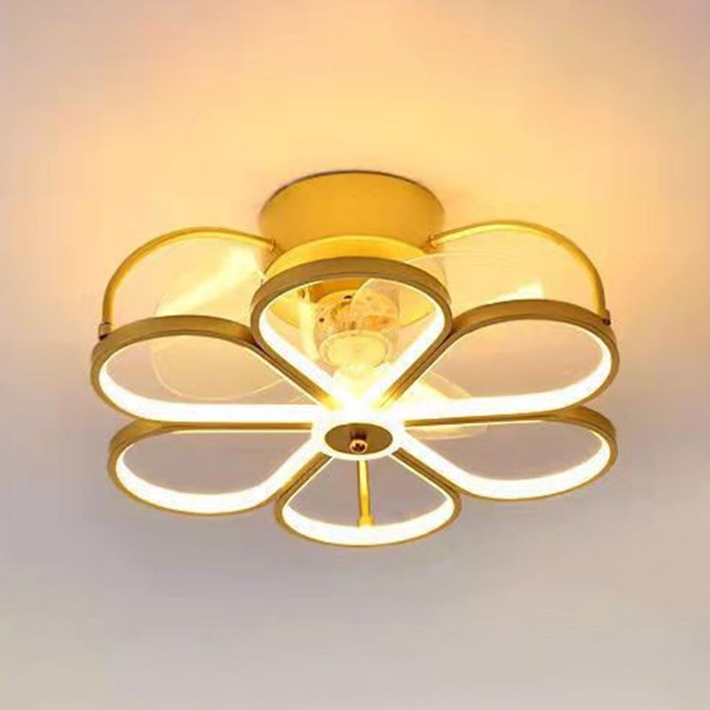 3-Blade LED Ceiling Fan Contemporary Black/Golden Fan with Light for Foyer