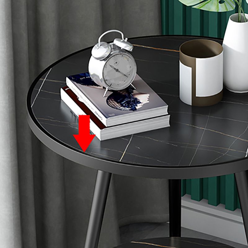 Modern Style Rock Slab Countertop Wood Base Grey/white/black Round Side Table