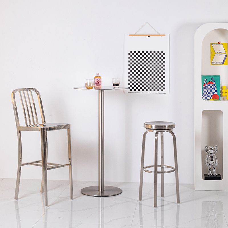 Glossy Stainless Steel Brushed Barstool Industrial Tall Stool with Round Seat