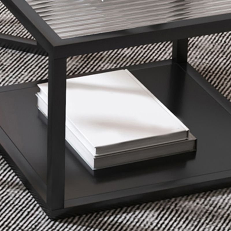 Minimalist Glass Top Coffee Table Round Open Shelf Cocktail Table