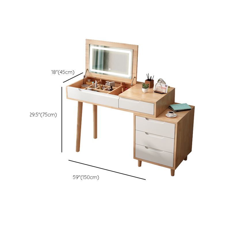 Modern Rubberwood Dressing Table Set with Stool 1-Mirror Wood Vanity Table