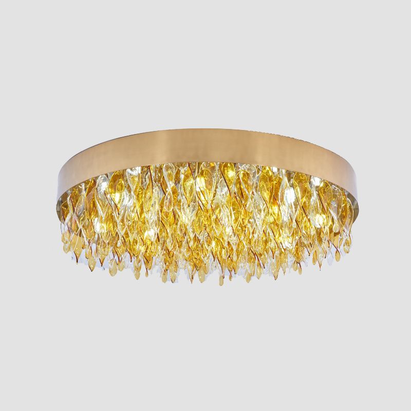 Amber Crystal Teardrop Flush Mount Contemporary 6 Lights Bedroom Ceiling Mounted Fixture in Gold
