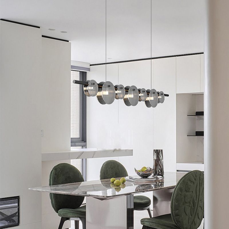 Contemporary Hanging Light Glass Island Light Fixture in Black for Dining Room