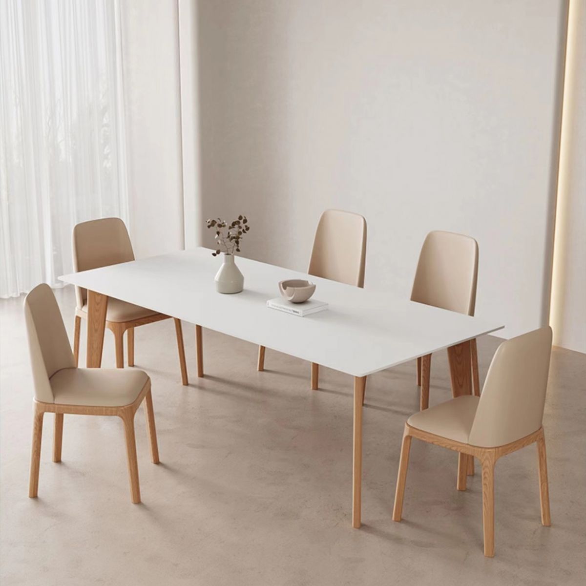Simplicity Style Dinette Table Rectangle Stone Dining Room Table in White
