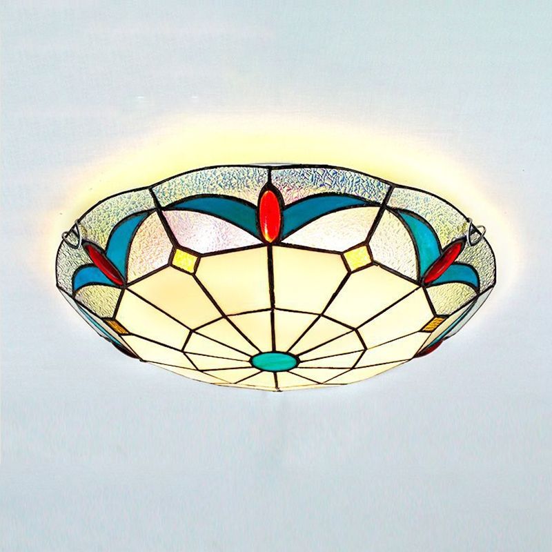 Stained Glass Bowl Flush Mount Light 12"/16" Width Nautical Indoor Ceiling Light in White for Living Room