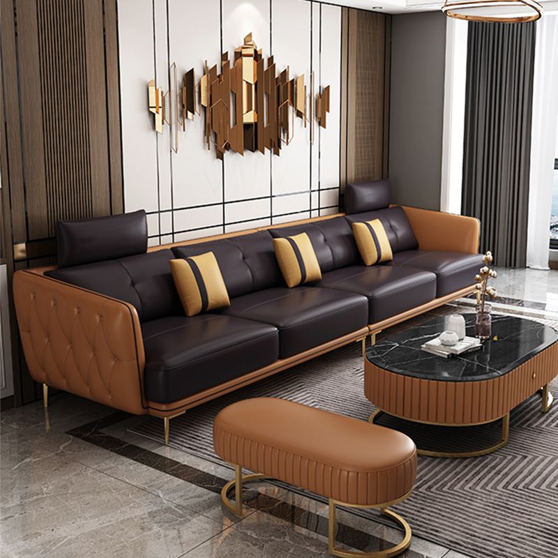 Contemporary Square Arm Genuine Leather Stain-Resistant Sofa & Chaise