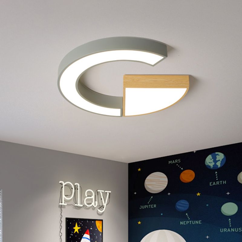Splicing Geometrische Decke Flush Mount Nordic Eisen Grün/Grau und Holz LED Flushmount Beleuchtung für Nursery