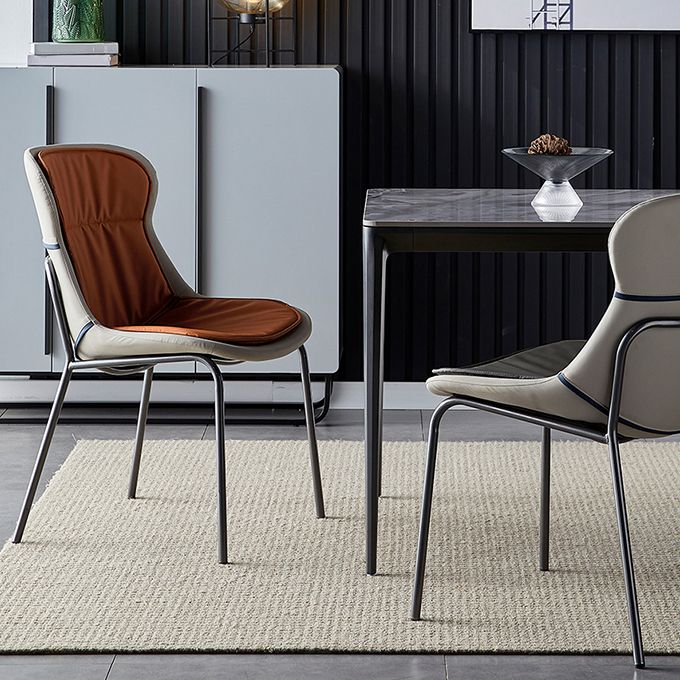 Industrial Style Leather Dining Armless Chairs Solid Back Dining Chair for Kitchen