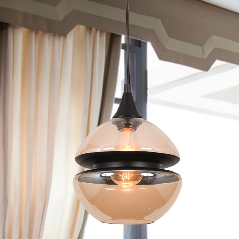 Brown Gourd/Ellipse/Cone Pendant Lamp Modern 1 Light Glass Hanging Light Fixture for Dining Room