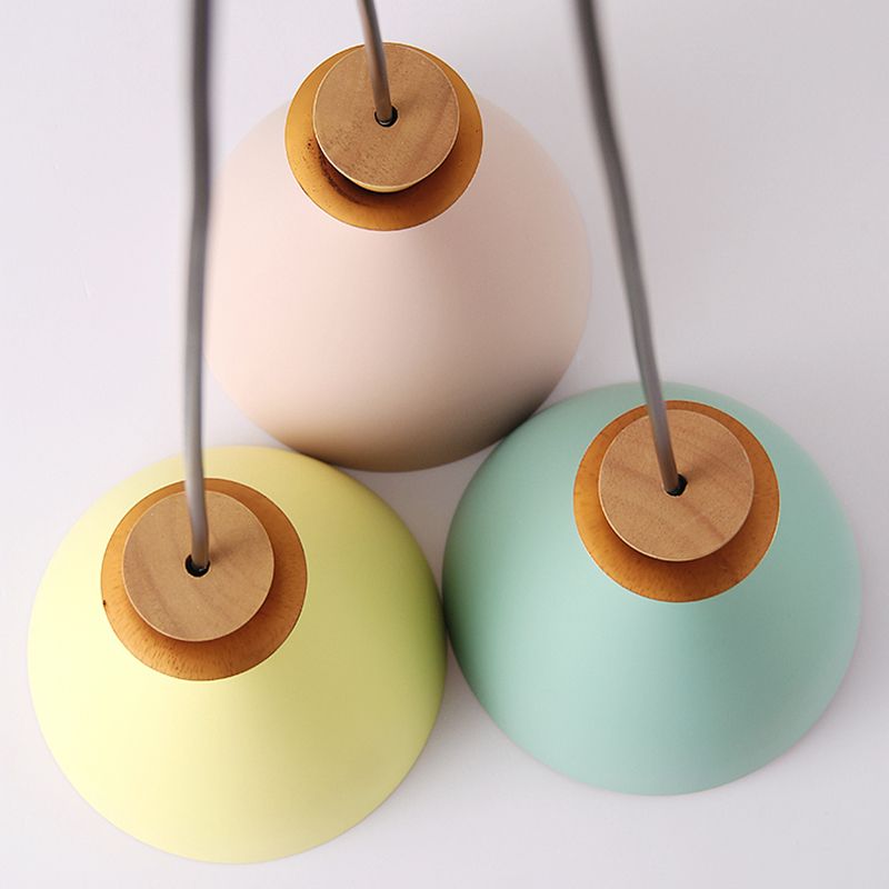 Macaroon 3 luces colgante verde-color-amarillo-amarillo tono de metal luz colgante con alambre colgante ajustable de 59 "