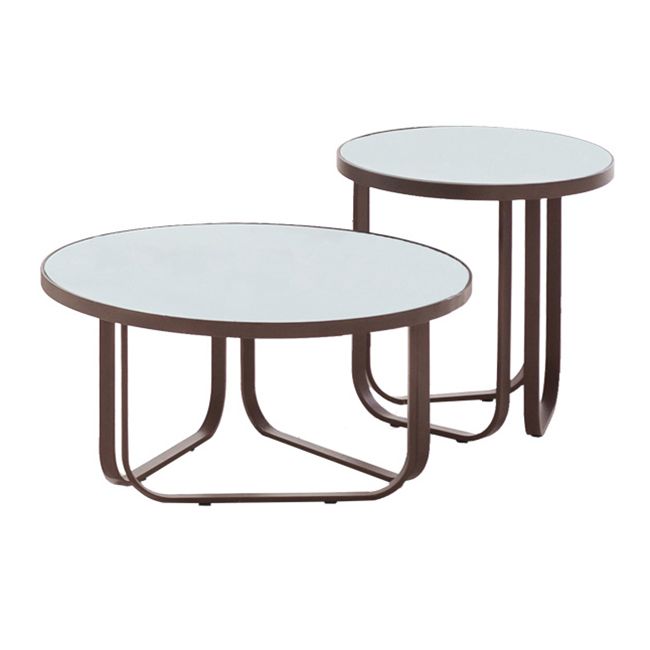 Round Sintered Stone Top Table Industrial Outdoor Table with Metal Base