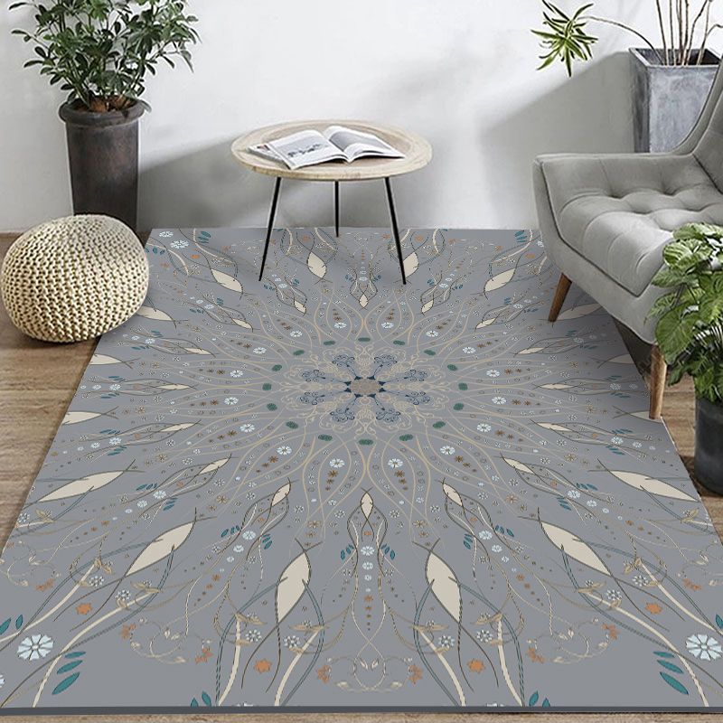 Bohemian Home Area Rug Multi Colored Print Rug Polypropylene Non-Slip Washable Stain Resistant Indoor Rug