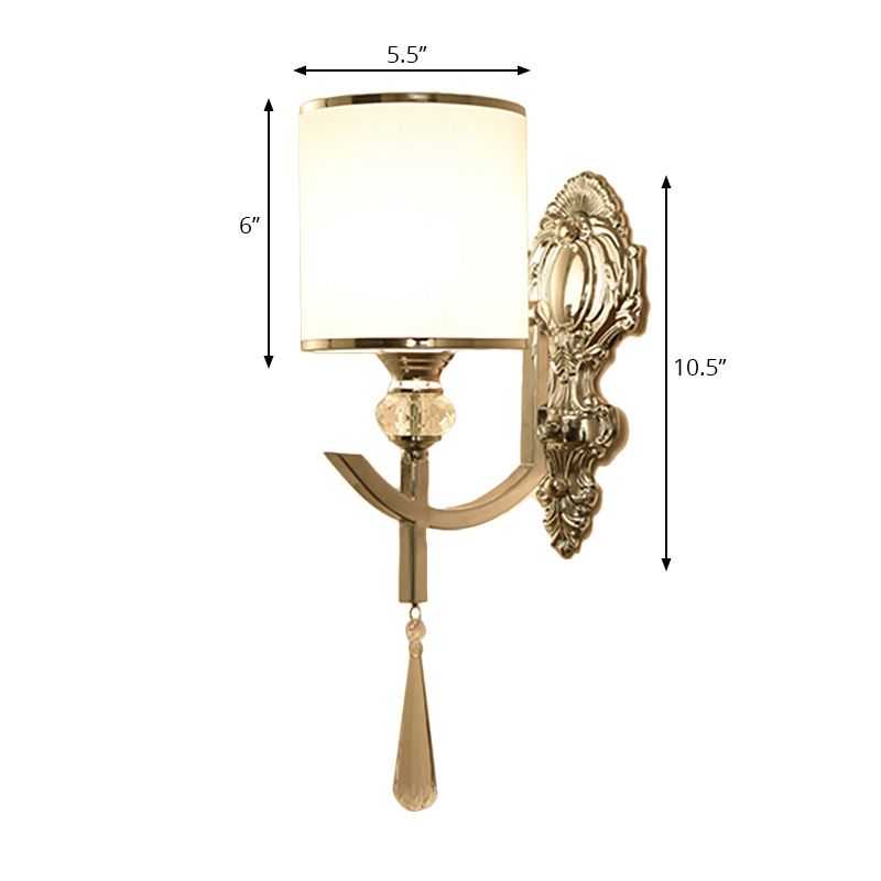 Vintage-stijl cilinderwand SCONCE Fabric 1/2-head Corridor Wandverlichting met gesneden achterplaat in chroom