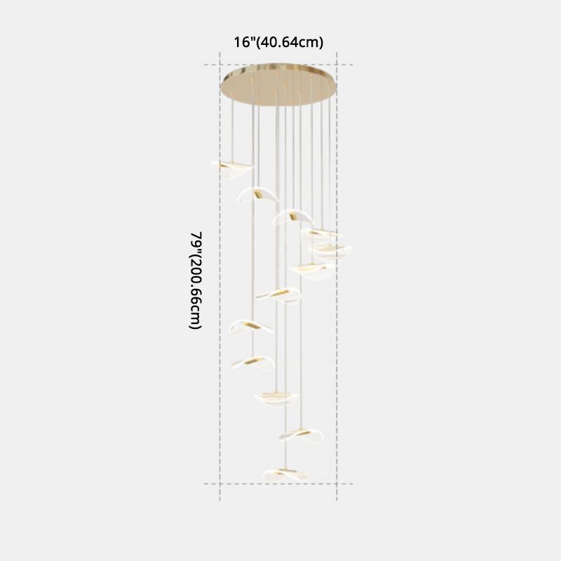 Lotus Leaf Shaped Acrylic Pendant Lamp Simplicity Brass LED Multiple Hanging Light for Stairs