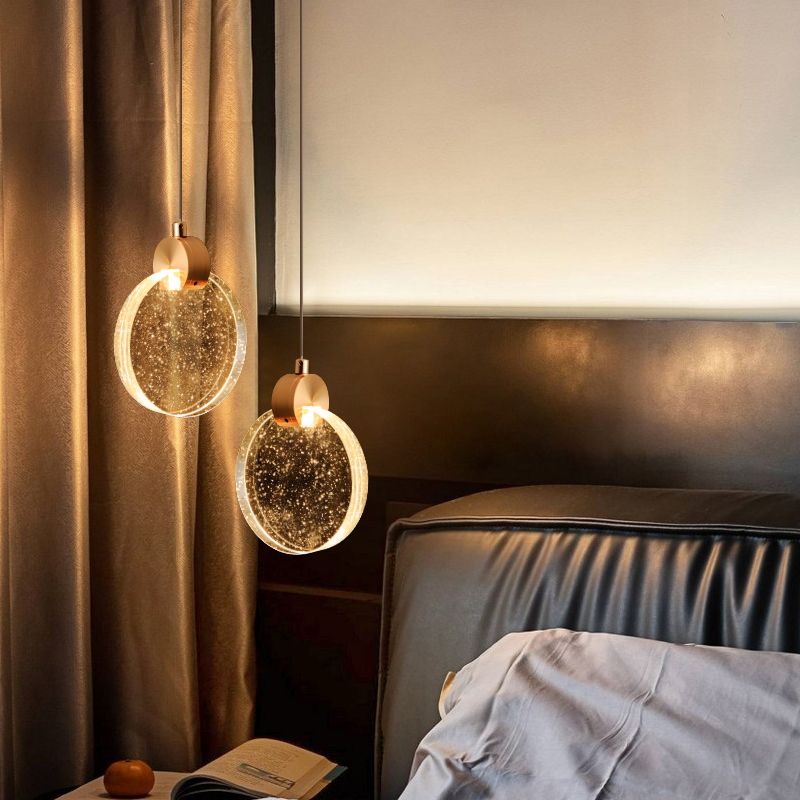 Circular Pendulum Lamp Simplicity Bubble Crystal Gold Pendant Light for Bedroom