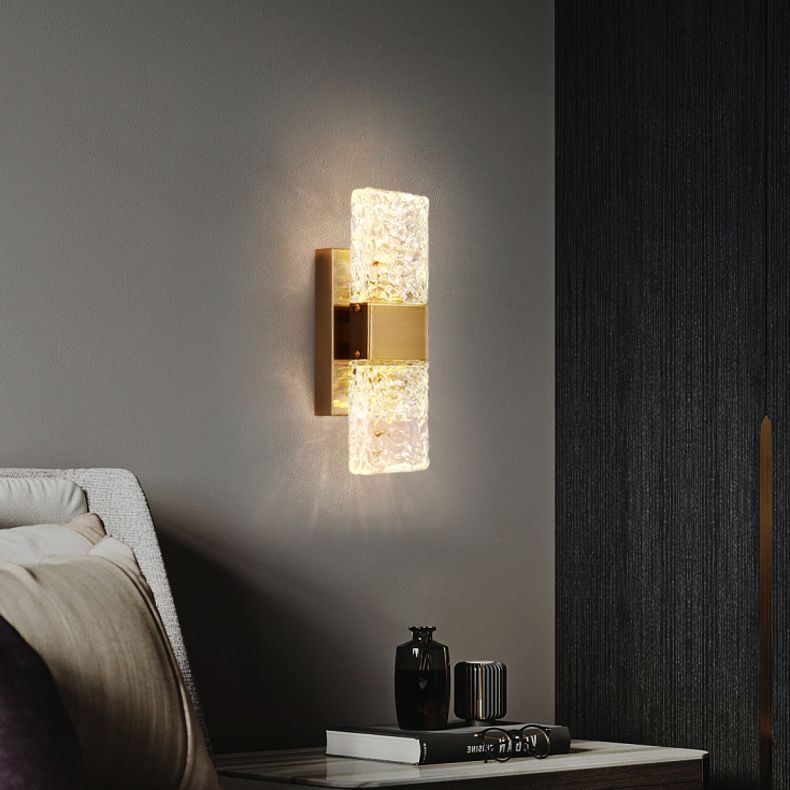 Gold Crystal Block Rectangular Wall Light Modern Wall Sconce for Living Room