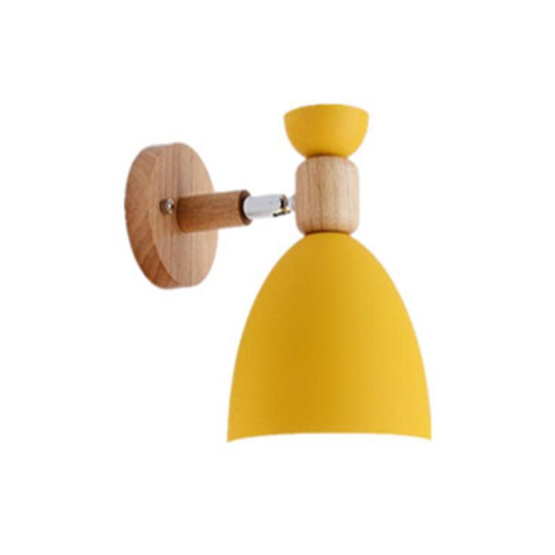 Nordic Metal Wall Light Geometric Colorful Wall Sconce with Wood for Living Room