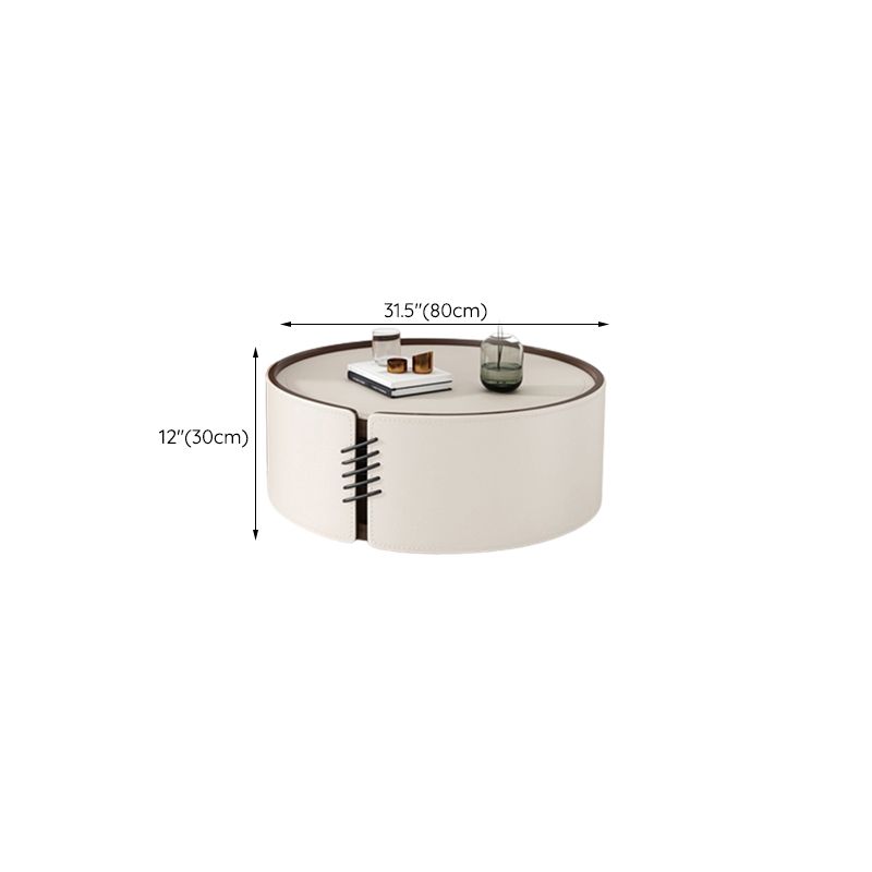 Contemporary Round Coffee Table Leather and Stone Coffee or End Table Drum