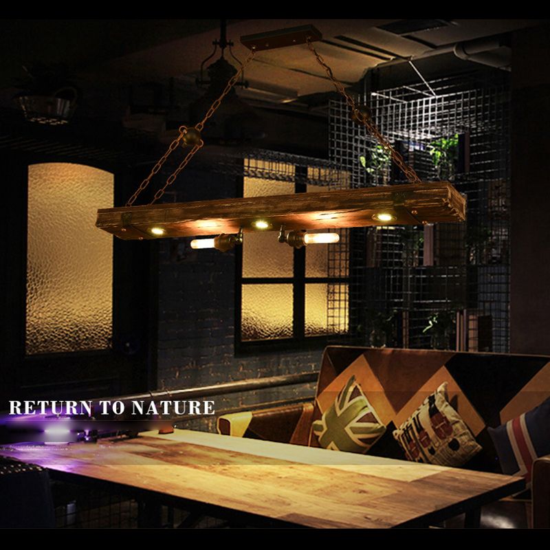 Antique Bronze Wood Linear Island Ceiling Lights Industrial Hanging Lights for Dining Room