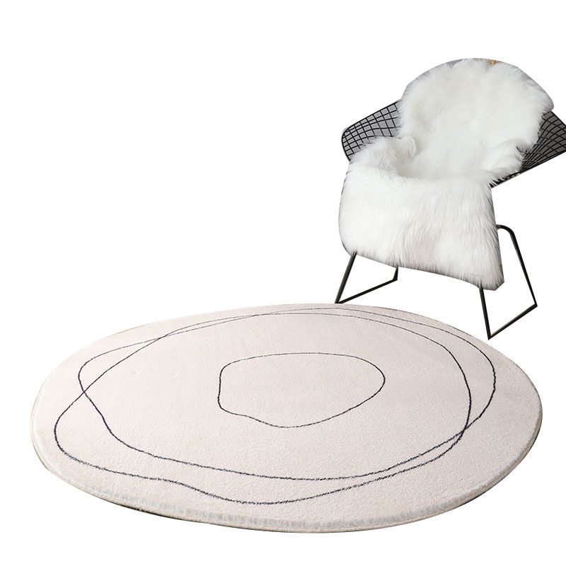 White Line Pattern Rug Polyester Modern Area Rug Stain Resistant Rug for Living Room