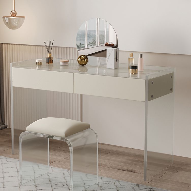 Marble /Acrylic Contemporary Makeup Vanity Set With 2 Drawer for Bedroom