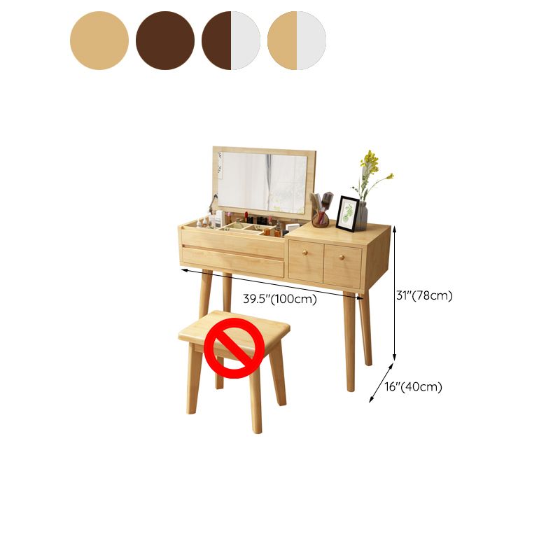 Scandinavian Bedroom Dressing Table Rubberwood Flip-Top Make-up Vanity