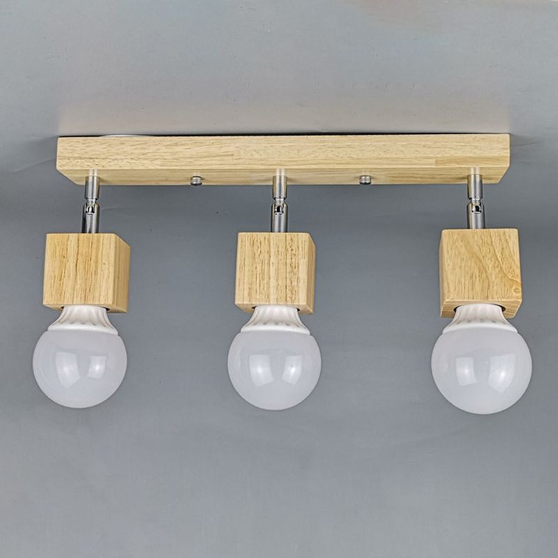 Cube Shaped Wooden Vanity Wall Sconce Nordic Beige Wall Mounted Lamp for Bathroom Hallway