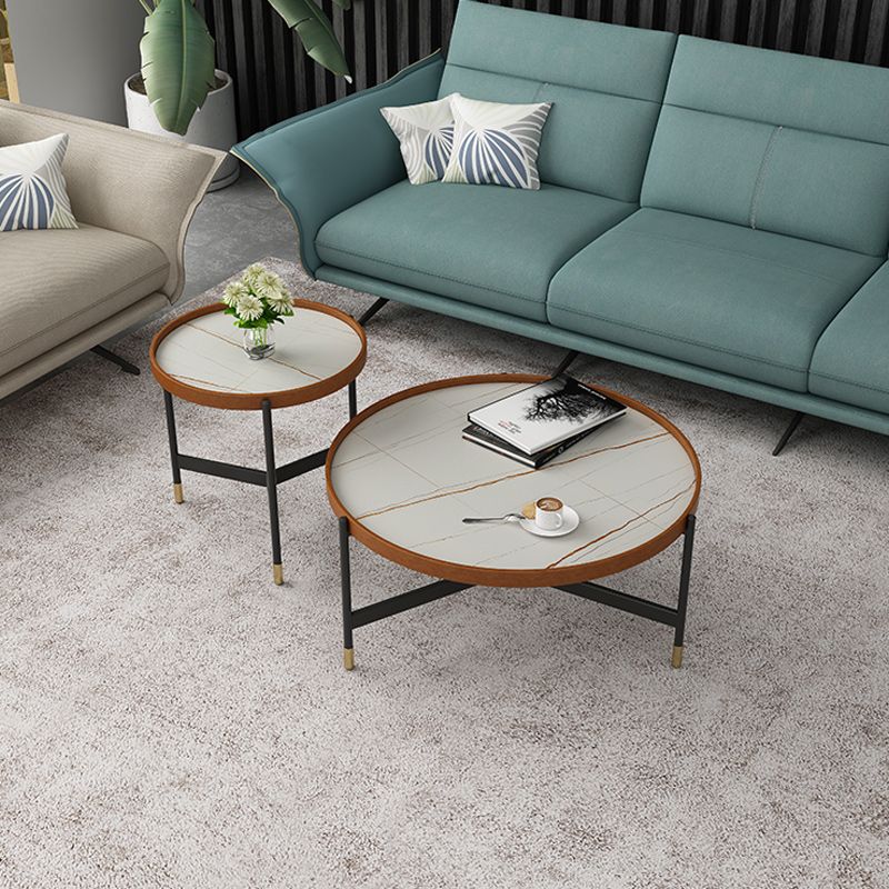 Modern Slate Tray Top 3 Legs Coffee Table White/Black Round Table