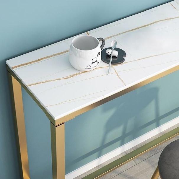 1/3 Pieces Glam Iron Bistro Set Rectangle White Stone Top Bar Table Set with Footrest