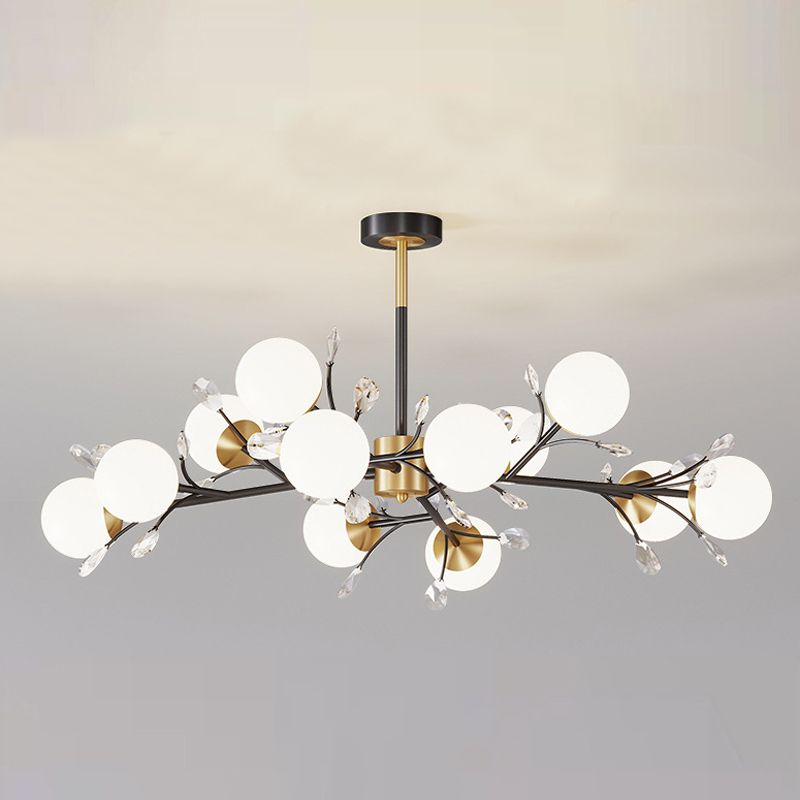 Black Globe Chandelier Nordic Multi Light Hanging Light with White Glass for Bedroom