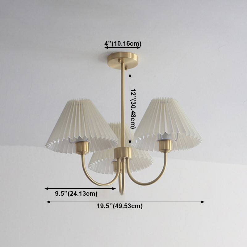 Country Style Living Room Chandelier Retro Fabric Conical Pendant Light Fixture in Brass