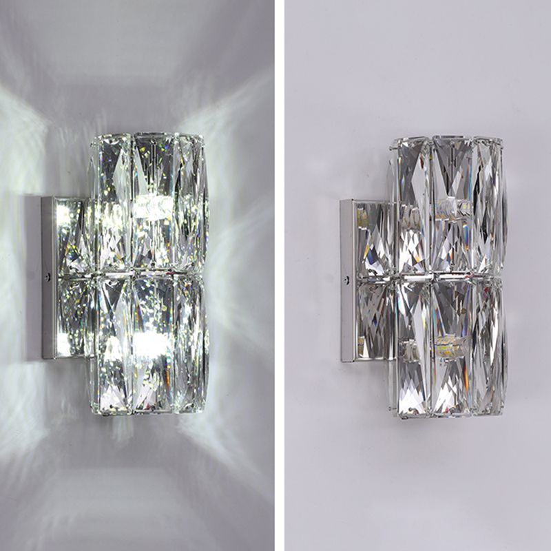 Silver Crystal Wall Sconce in Modern Concise Style Stainless-Steel Rectangular Wall Lamp for Interior Spaces