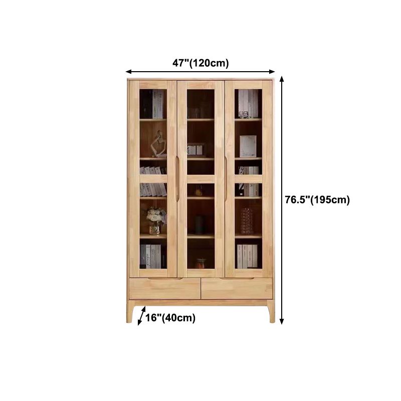 Scandinavian Solid Wood Bookcase Natural Closed Back Bookshelf with Door