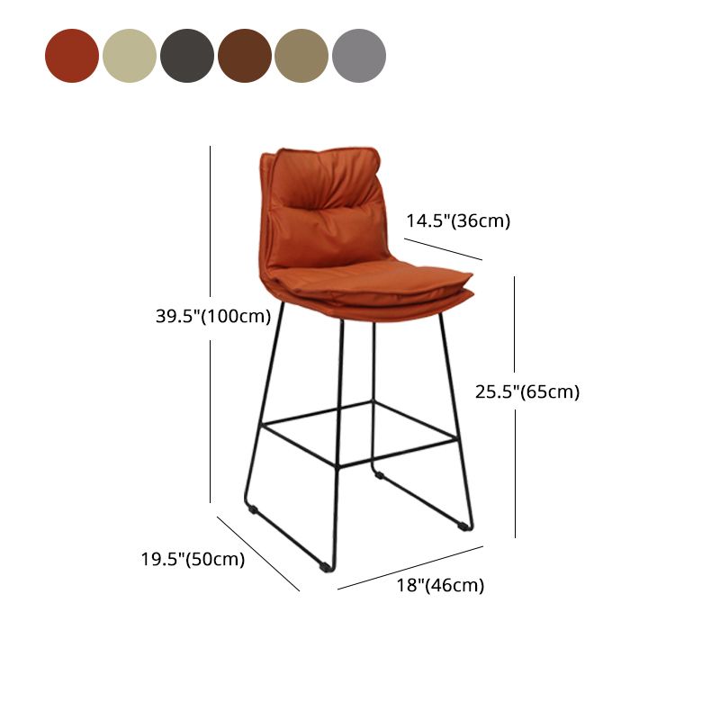 Scandinavian Leather Counter Stools Black Metal Low Back Bar Stools with Footrest