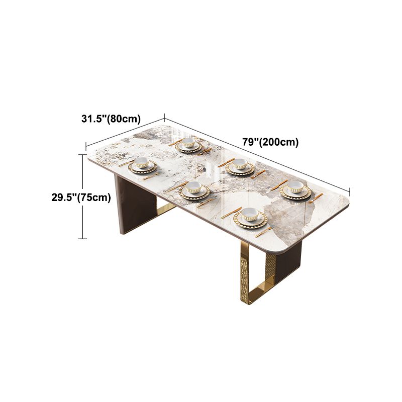 Luxury Sintered Stone Top Table Rectangle White Table with Double Pedestal