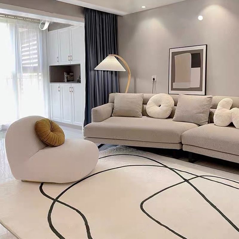 White Tone Home Decoration Carpet Simple Abstract Lines Area Rug Polyester with Non-Slip Backing Rug
