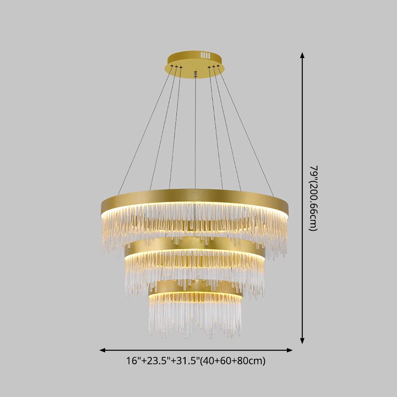 Modern Round Chandelier Glass Crystal Pendant Ceiling Lights with Adjustable Hanging Cord for Living Room