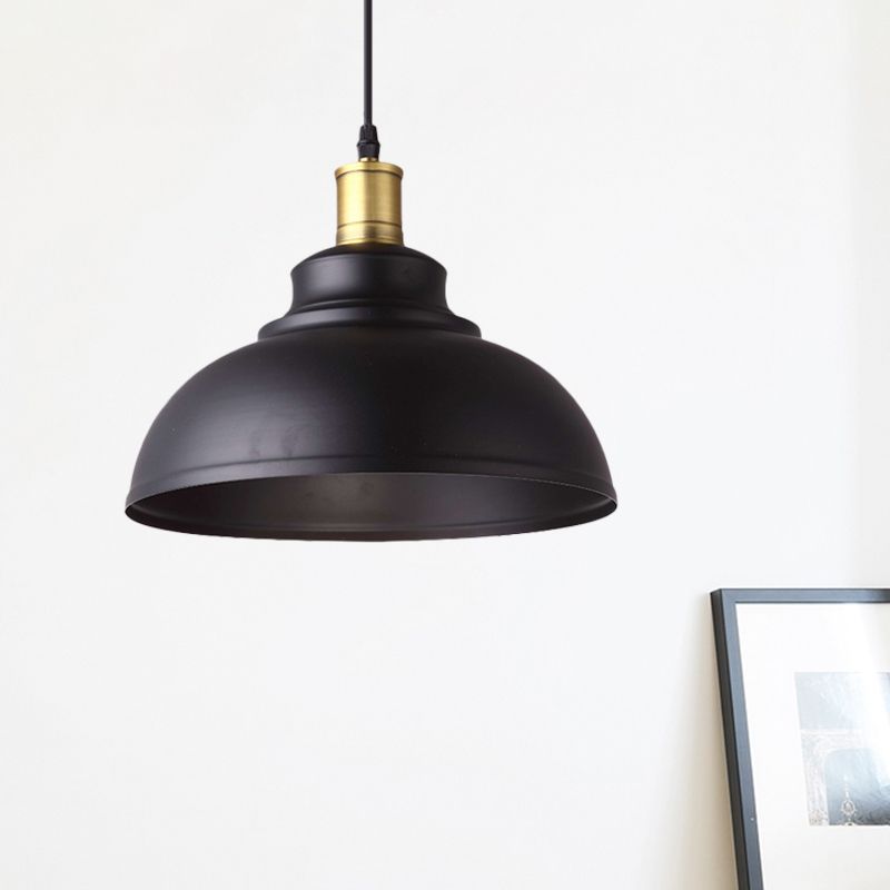 1 Light Bowl Shade Hanging Light Vintage Style Black Metal Pendant Lamp with Plug-In Cord for Restaurant