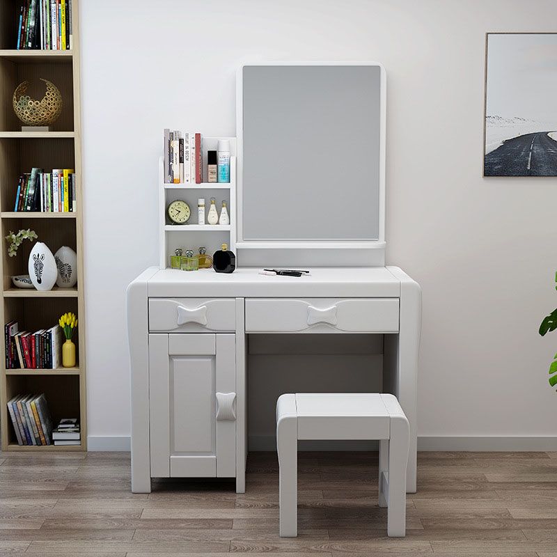 Make-up Vanity Standing Solid Wood Double Drawers Mirror Traditional Bedroom