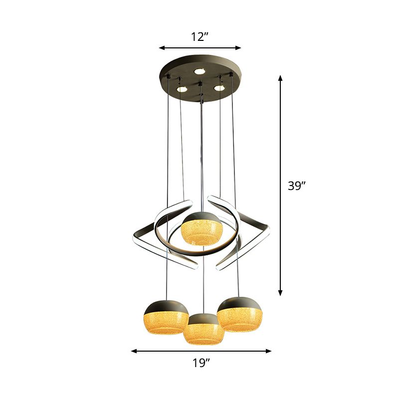 Grappe ovale gris moderniste moderniste 4 lumières acrylique LED suspendu lampe à lampe avec faisceau de torsion